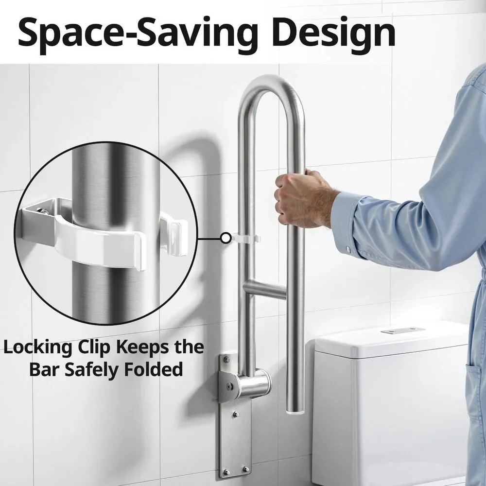 Niffgaff 24 Inch Flip-Up Grab Bar Brushed Stainless Steel Folding Toilet Safety